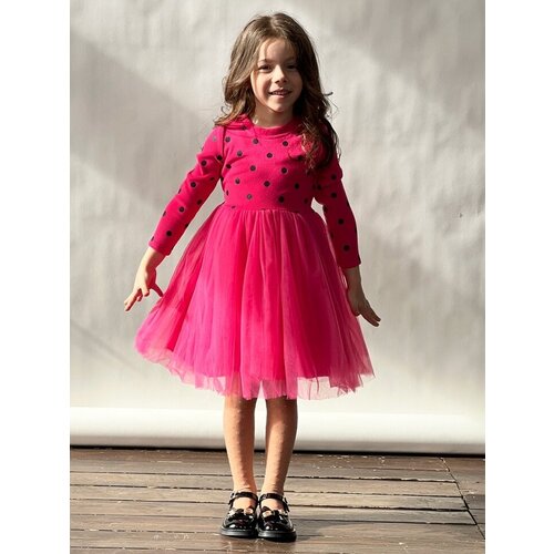 Платье Бушон, размер 122-128, фуксия платье nolebird размер 122 розовый фуксия