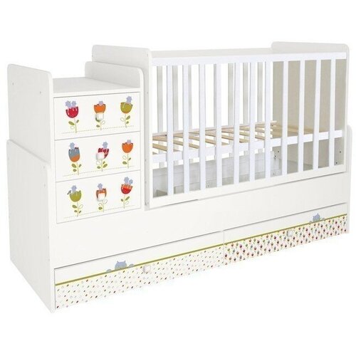 Кроватка детская POLINI KIDS SIMPLE 1100 сонные котята, белый