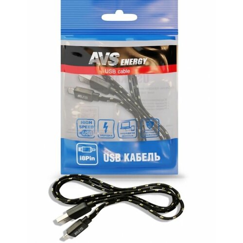 Кабель AVS IP-521 USB - Lightning 8-pin, 1 м, черный