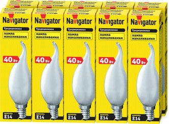 Лампа накаливания Navigator 94 334 NI-FC, свеча на ветру, 40 Вт, Е14, упаковка 10 шт.