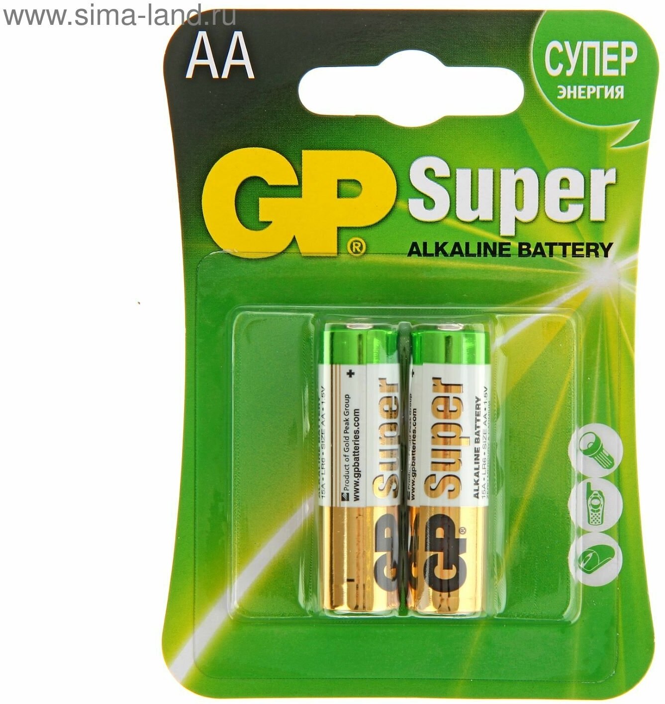 Батарейка алкалиновая GP Super, AA, LR6-2BL, 1.5В, блистер, 2 шт.