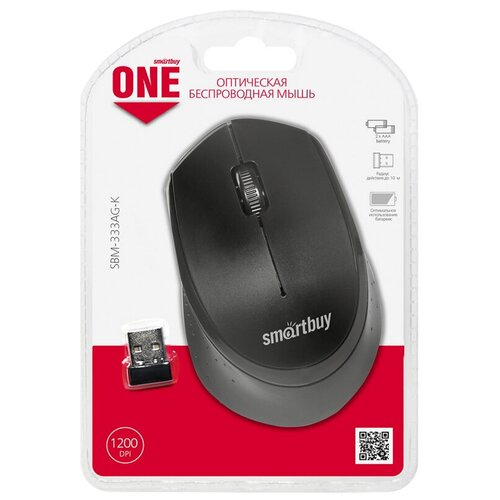Мышь оптическая беспроводная SmartBuy ONE 333AG-K черная USB 3btnRoll SBM-333AG-K 77500₽