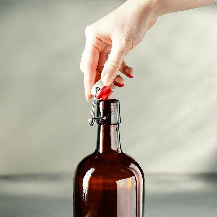 Бутылка стеклянная универсальная с бугельной пробкой, цвет коричневый, объем 1 л - фотография № 10