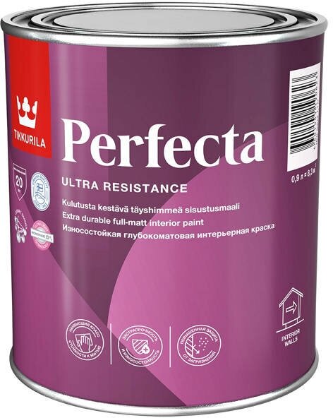 Краска в/д tikkurila perfecta a интерьерная 0,9л гл/мат белая, арт.700010598