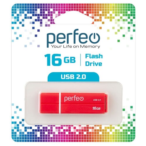 Флешка Perfeo C01G2 16 ГБ, red флешка perfeo c01g2 64 гб white