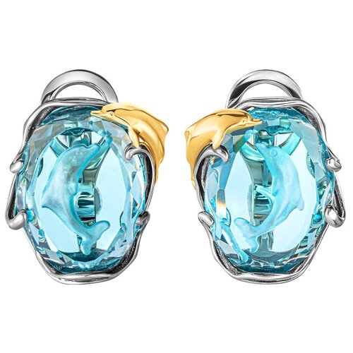 Серьги IVENA, чернение, кварц, голубой, золотой