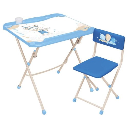 фото Комплект nika стол + стул нашидетки (кнд5/1) с охотником 60x45 см голубой