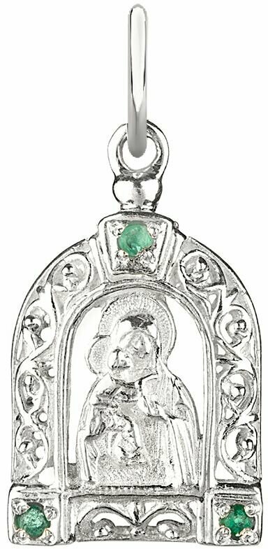 Иконка CORDE Серебряная подвеска Владимирская икона Божией Матери с натуральными изумрудами, серебро, 925 проба, родирование, изумруд
