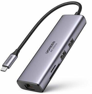 Хаб USB Ugreen CM512 USB Type-C - 2xUSB30+HDMI+RJ45+SD&TF+PD Grey 90568