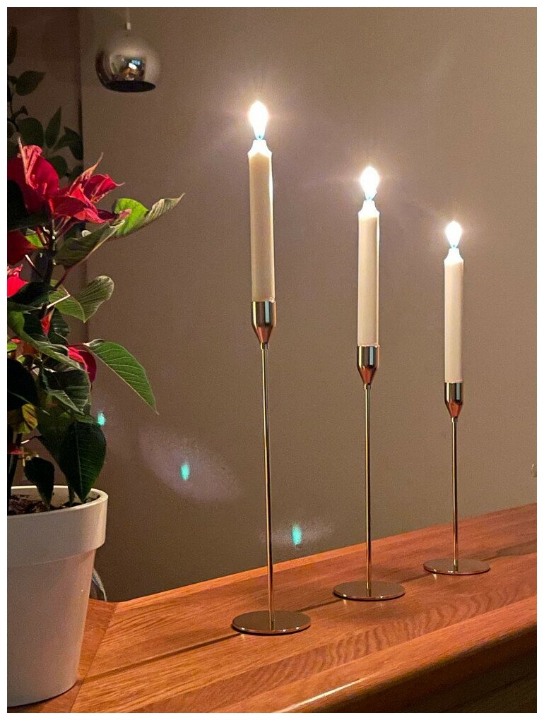 Новогодние подсвечники для свечей на ножках Homium Collection Trio для декора металлические, набор 3шт, цвет золото