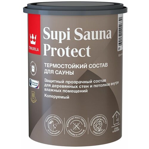 Tikkurila (Тиккурила) SUPI SAUNA PROTECT защитный состав 0.9л средство для очистки tikkurila supi saunapesu 1 л состав для удаления минеральных высолов