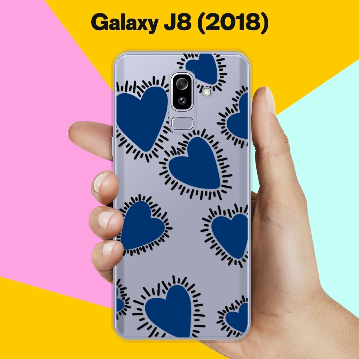 Силиконовый чехол на Samsung Galaxy J8 (2018) Синий сердца / для Самсунг Галакси Джи 8 2018