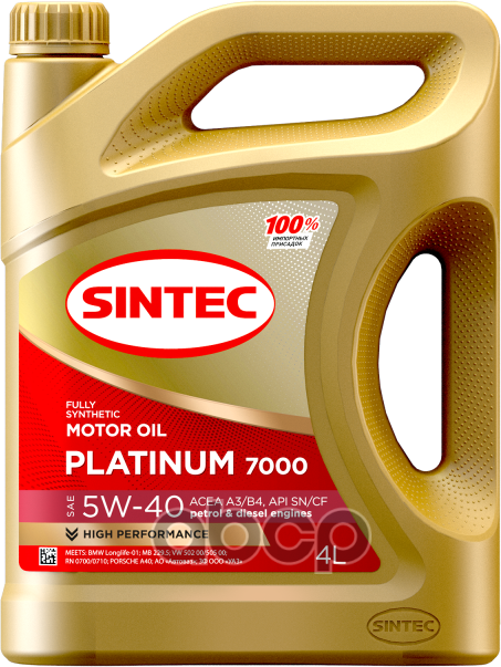 Масло Sintec Platinum 7000 5W-40 A3/B4 SN/CF 4л (старый арт 801941) SINTEC / арт. 600139 - (1 шт)