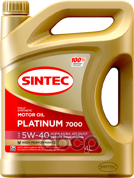 SINTEC Масло Sintec 5/40 Platinum 7000 Acea A3/B4 Синтетическое 4 Л