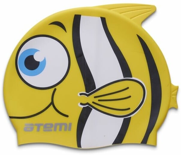 Шапочка для плавания Атеми, силикон (дет.), рыбка+, желт, FC101