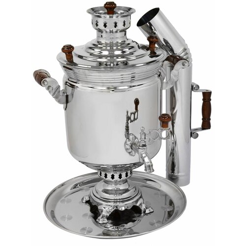 Самовар жаровой на дровах Банка ТСК тулавар, 7 литров, никелированный, в наборе 3 предмета