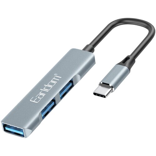 USB-концентратор Earldom ET-HUB10, 3 гнезда, 3хUSB3.0, цвет: серебряный