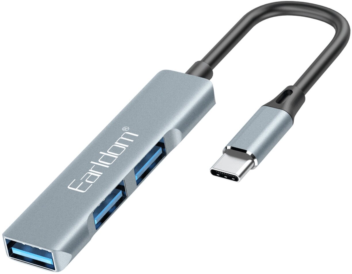 USB-концентратор Earldom ET-HUB10, 3 гнезда, 3хUSB3.0, цвет: серебряный