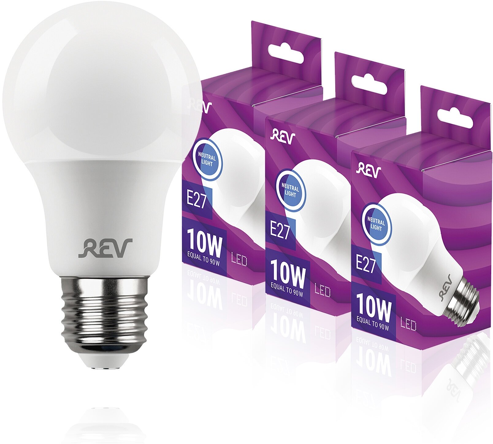 Упаковка светодиодных ламп 3 шт REV 32267 2, 4000К, Е27, A60, 10Вт