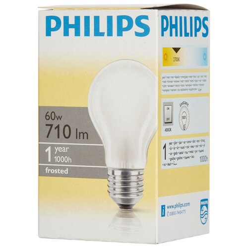 фото Электрическая лампа philips стандартная/матовая 60w e27 fr/a55 (10/120), 7 шт