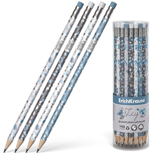 Чернографитный трехгранный карандаш с ластиком ErichKrause Frozen Beauty HB (в тубусе по 42 шт.)