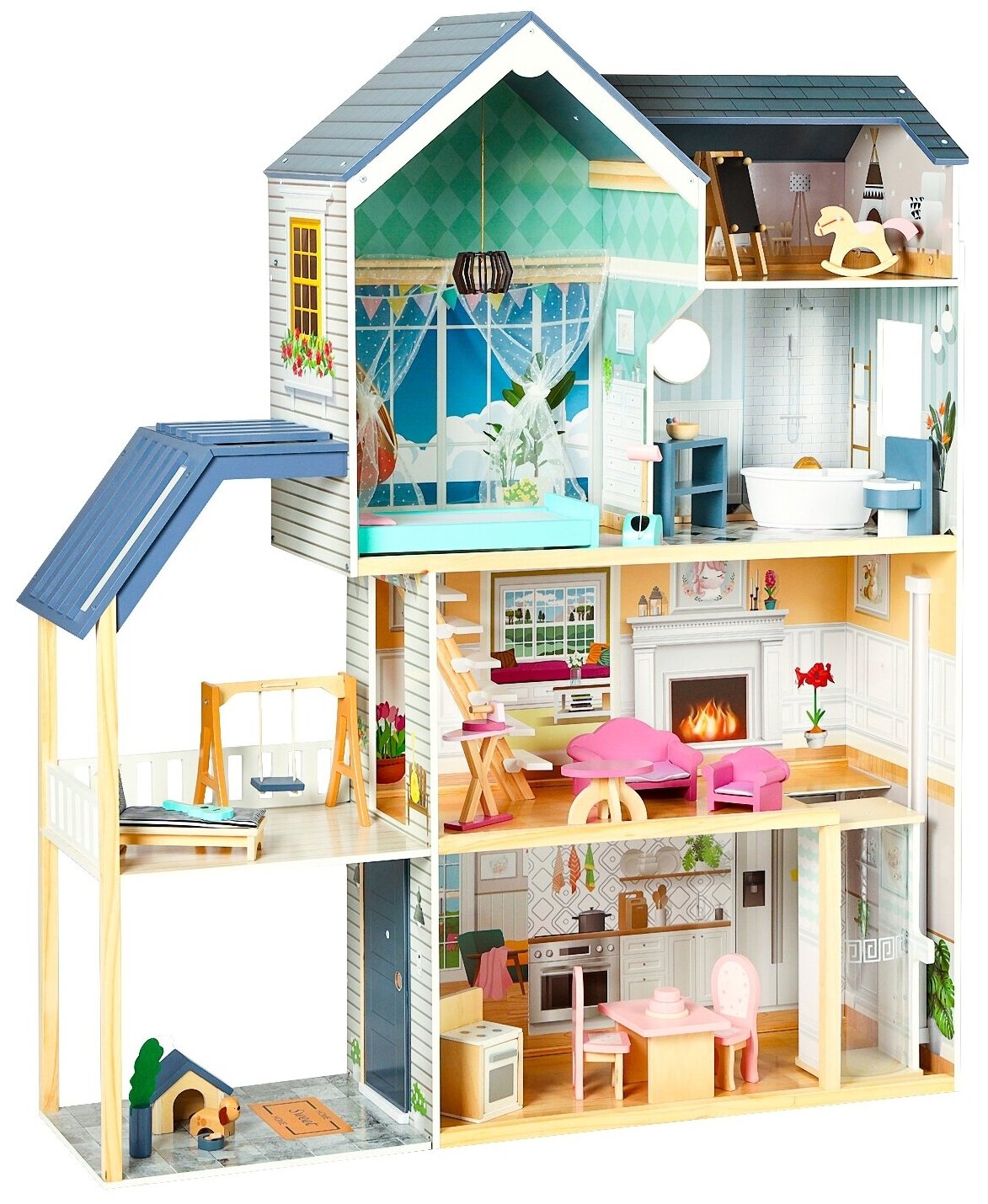 Деревянный кукольный домик «Мэделин Авенью» с мебелью 28 предметов PAREMO - фото №18