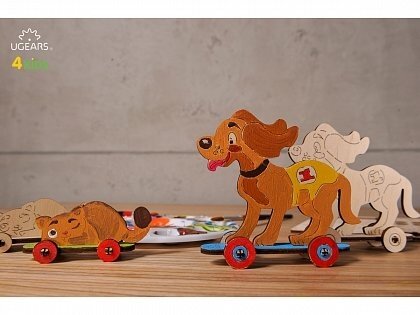 Деревянная модель-раскраска для детей UGears 4Kids Котенок и Щенок (Kitty and Puppy)