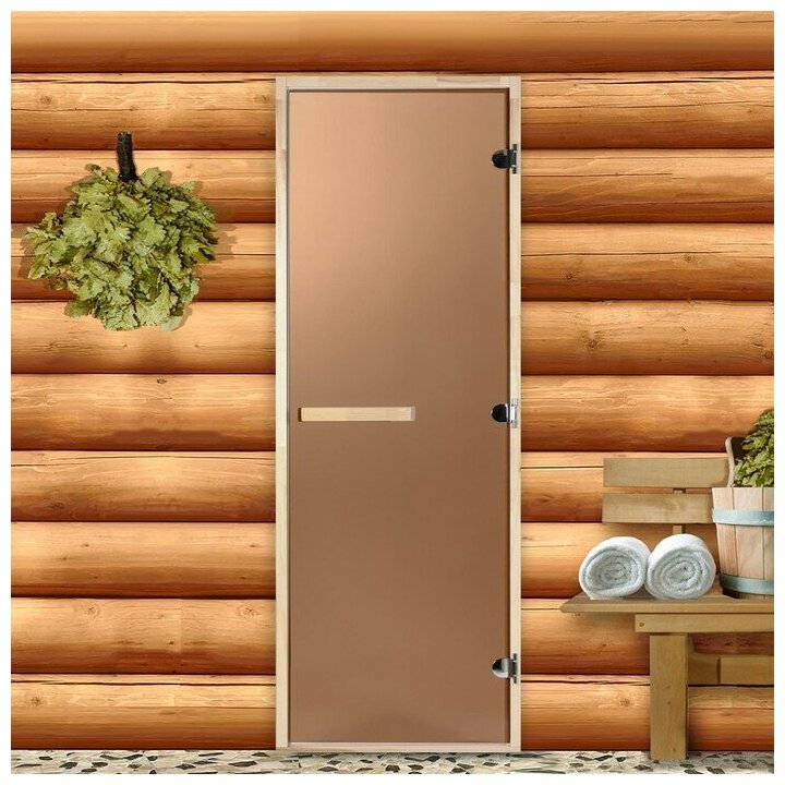 Дверь для бани и сауны стеклянная "Бронза", размер коробки 190×70см, 8мм 6961146 - фотография № 2