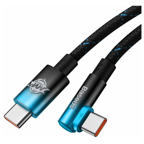 Кабель для быстрой зарядки ноутбука/для игр Baseus MVP 2 Elbow-shaped Fast Charging Data Cable, Type-C to Type-C, 100 Вт, 1 м, Черный+Синий кабель для быстрой зарядки ноутбука для игр baseus mvp 2 elbow shaped fast charging data cable type c to type c 100 вт 1 м черный синий