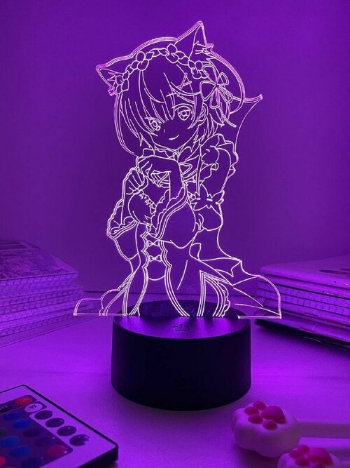 3D светильник-ночник, лампа по аниме: Re: Zero, Жизнь с нуля в альтернативном мире , Рэм , 16 цветов
