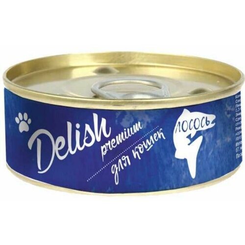 Корм консервированный влажный для кошек Delish premium (лосось), 3 штуки по 100 гр