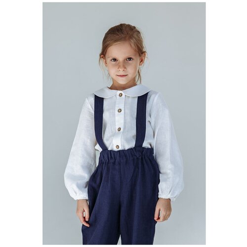 фото Школьная блуза kinfolk clothes, прямой силуэт, на пуговицах, длинный рукав, однотонная, размер 116, белый