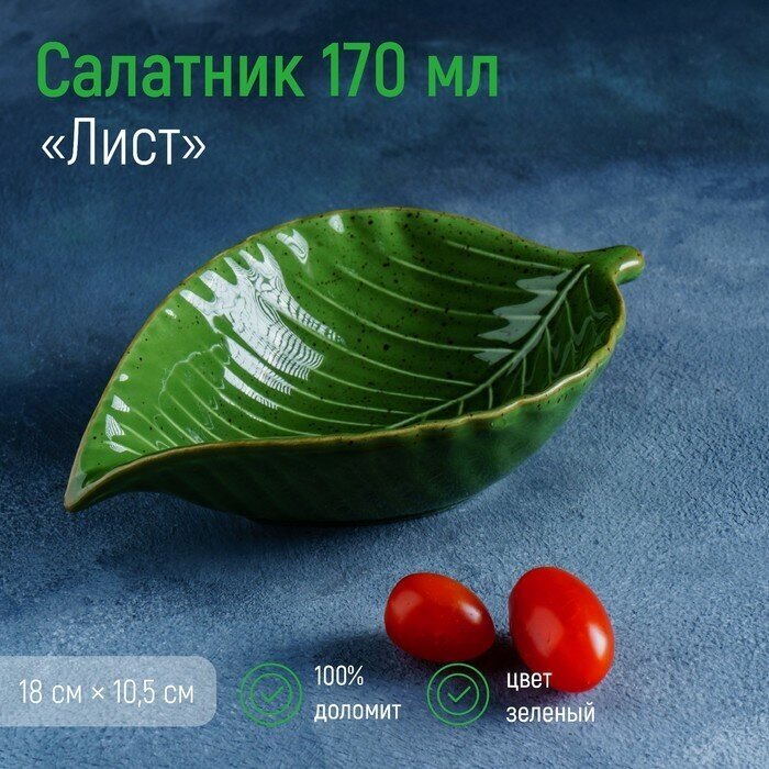 Доляна Салатник Доляна «Лист», 170 мл, 18×10,5 см, цвет зелёный