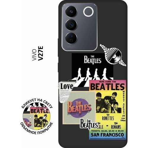 Матовый чехол Beatles Stickers для Vivo V27e / Виво В27е с 3D эффектом черный чехол книжка на vivo v27e виво в27е с 3d принтом beatles stickers черный
