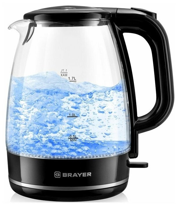 чайник BRAYER BR1030 2200Вт 1,7л стекло черный - фото №1
