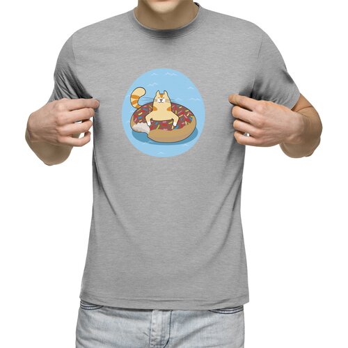 фото Мужская футболка «счастливый кот купается с надувным кругом» (m, белый) us basic