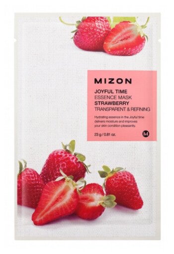 MIZON Тканевая маска для лица с экстрактом клубники Joyful Time Essence Mask Strawberry, 23гр