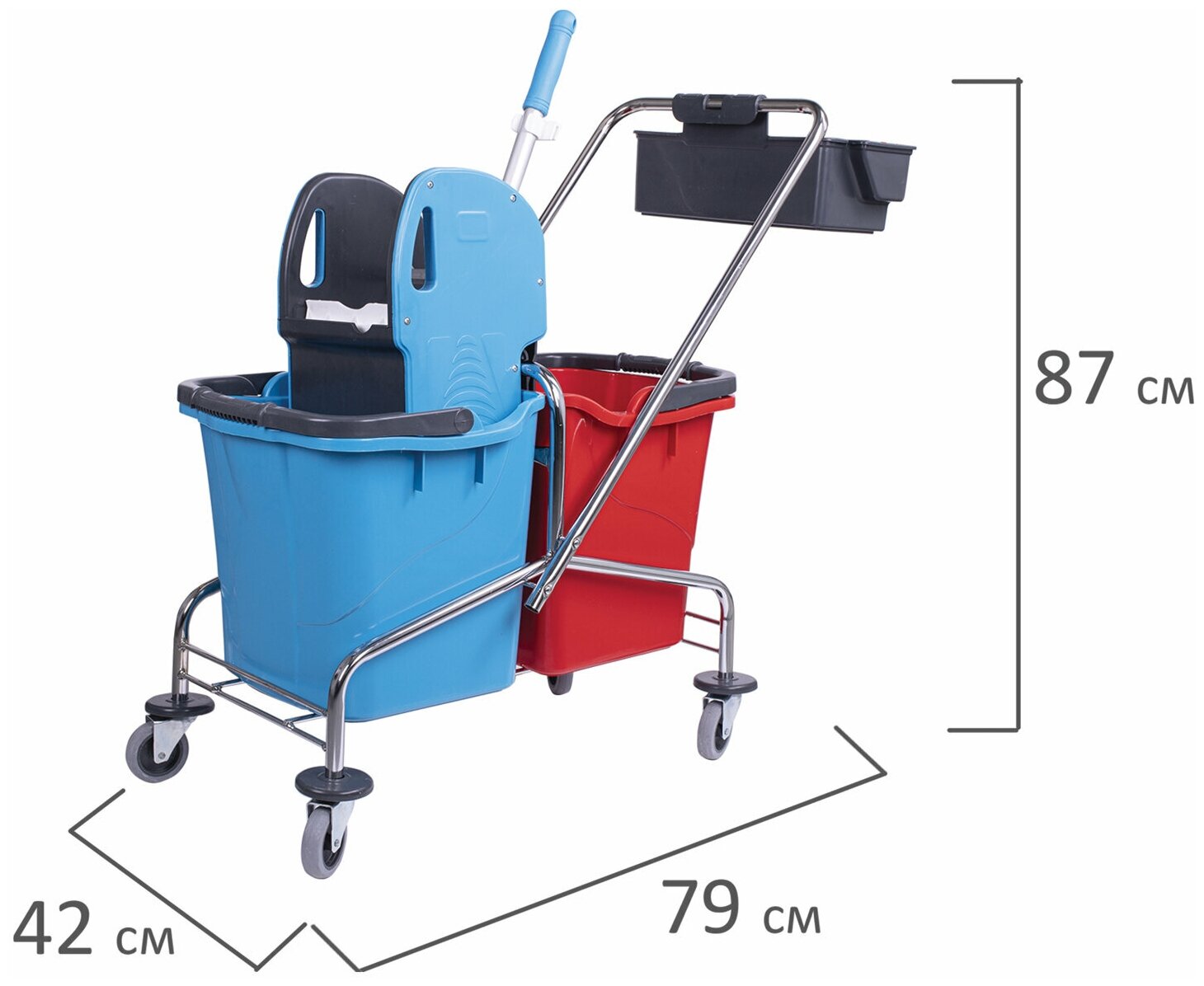Тележка уборочная, 2 съемных ведра по 25 л, механический отжим, корзина, BRABIX, Турция, 607903 - фото №2
