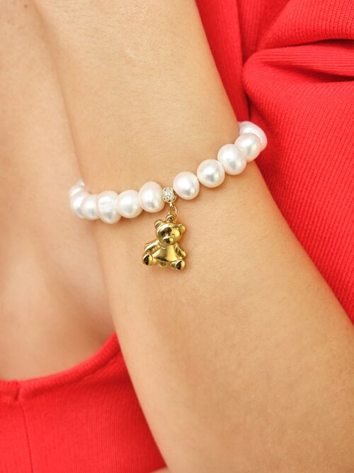 Комплект браслетов Mama-Memory, жемчуг культивированный, 1 шт., размер 19 см, размер one size, белый, золотой