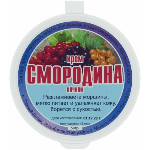 Крем Природный Смородина, 50 г, Выздоровитель, разглаживает морщины, мягко питает и увлажняет кожу крем природный шоколадный 50 г выздоровитель увлажняет и питает кожу