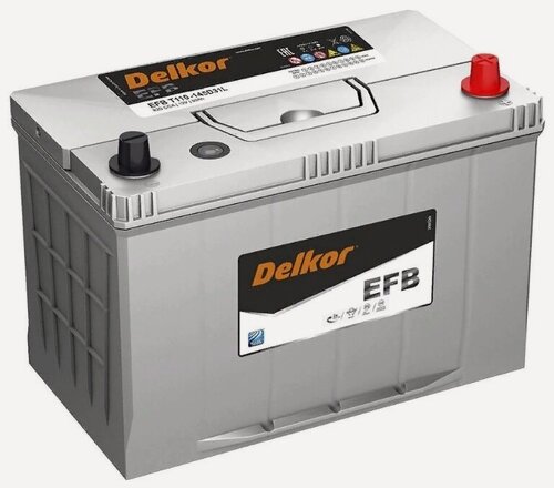 Изображение товара Аккумулятор автомобильный Delkor EFB 145D31L 90 А/ч 820 А обр. пол. T-110 Азия авто (302x172x225) с бортиком