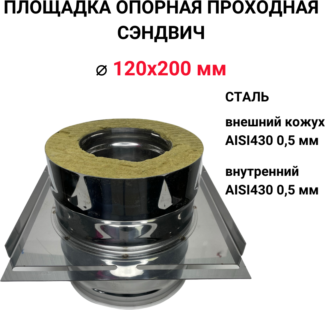 Площадка опорная монтажная для дымохода 05/430 Ф 120*200 мм 