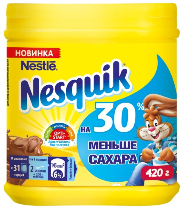 Nesquik Opti-start На 30% меньше сахара Какао-напиток растворимый, банка