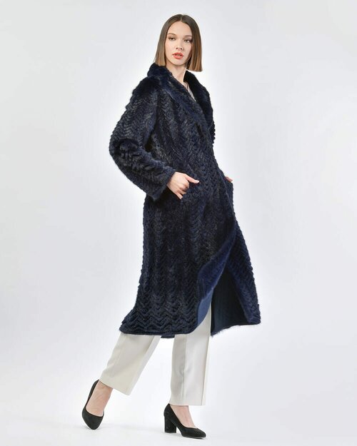 Пальто Symetrie Paris, норка, силуэт полуприлегающий, карманы, размер L, синий