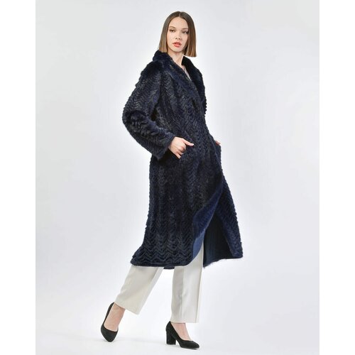 фото Пальто symetrie paris, норка, силуэт полуприлегающий, карманы, размер l, синий