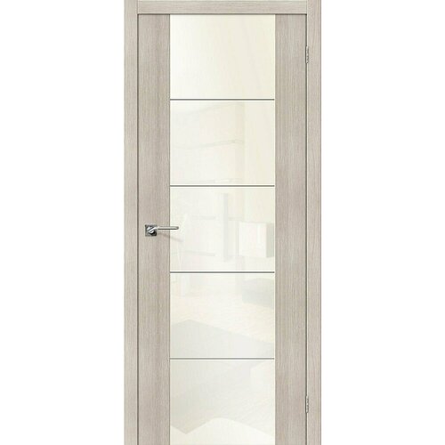 Межкомнатная дверь Эко Шпон Vetro V4 WР, в цвете Cappuccino Veralinga/White Pearl Браво Размер 200*60