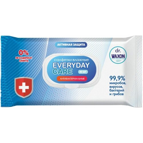 Влажные салфетки антибактериальные, с клапаном для рук 80 шт. dr. WAXON