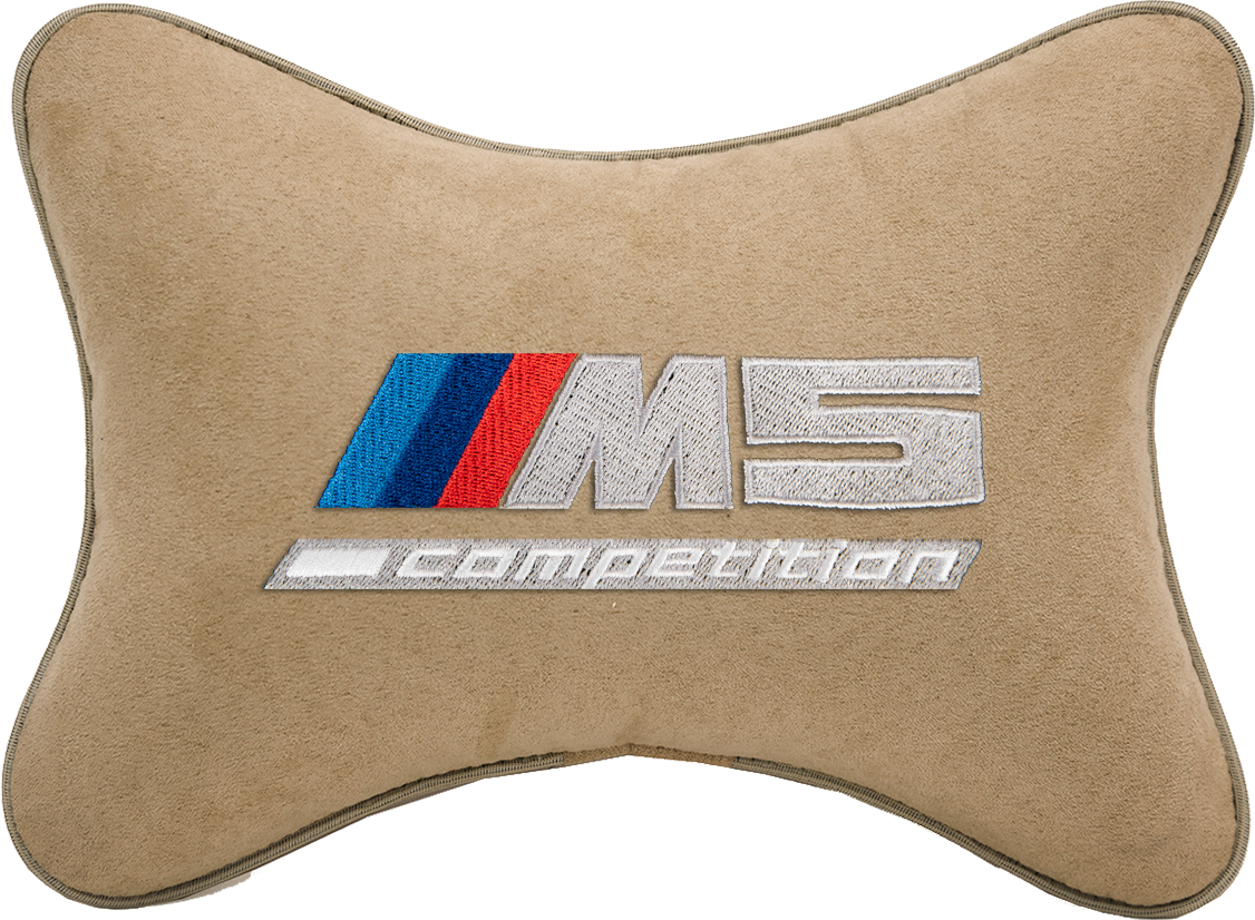 Подушка на подголовник алькантара Beige с логотипом автомобиля BMW M5 COMPETITION