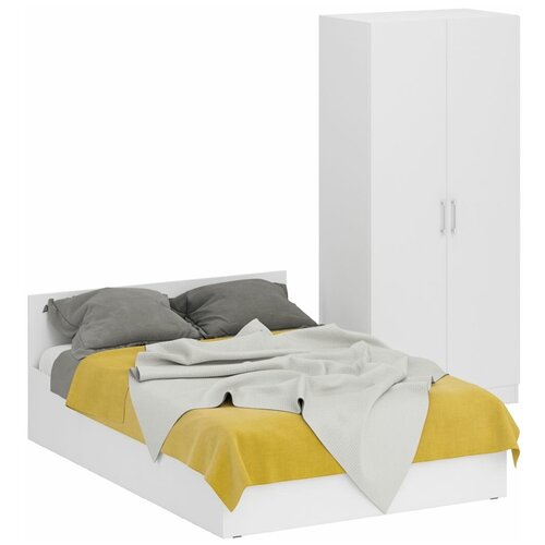 Кровать белая двуспальная 1400 со шкафом для одежды 2-х створчатым Стандарт, цвет белый, спальное место 1400х2000 мм., без матраса, основание есть