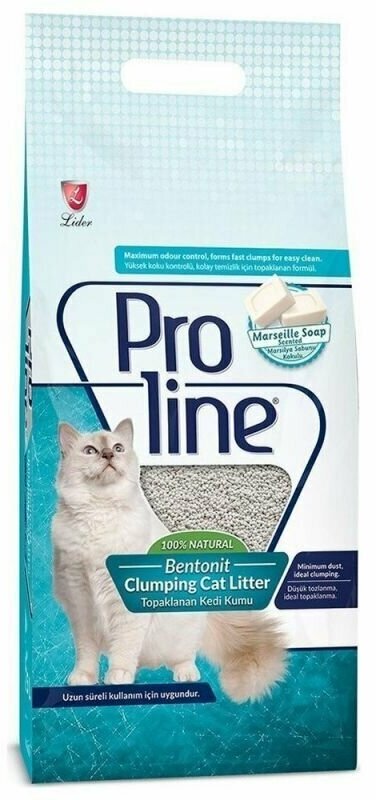 Комкующийся бентонитовый наполнитель Proline 10 л для кошачьего туалета с ароматом марсельского мыла .